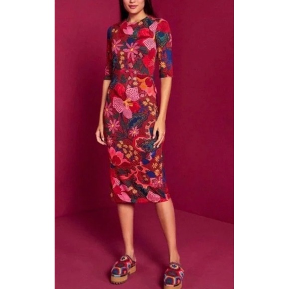 FARM Rio Dresses & Skirts - Farm Rio Snake Garden Red Floral Jersey Midi Dress Medium Great Condition